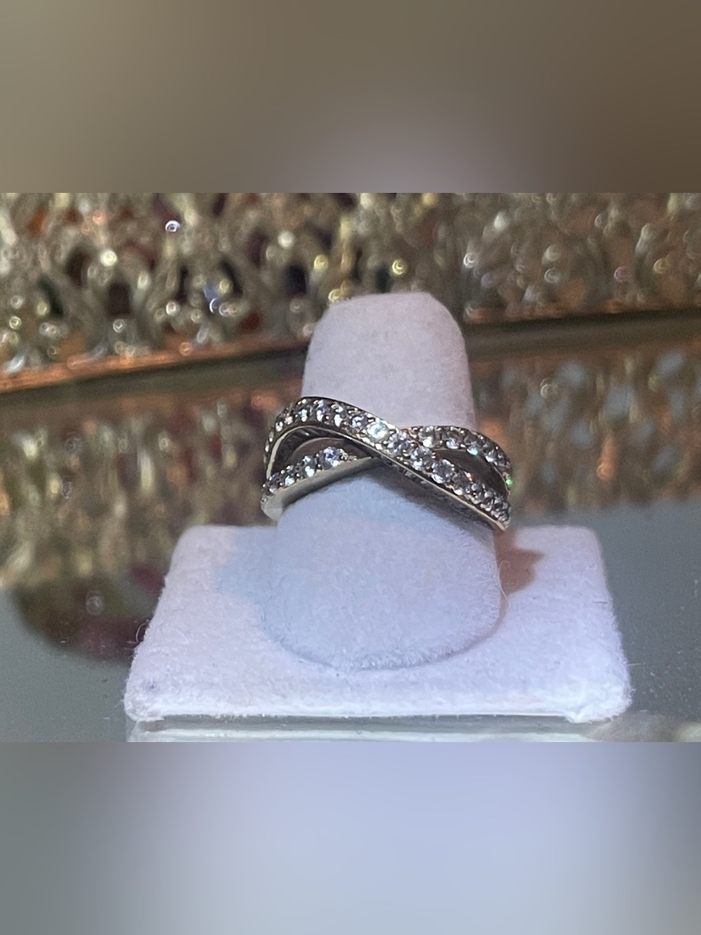 Crystal Pavé Twist Ring - Silver Tone